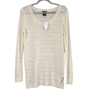 New‎ Lord & Taylor Open Knit 100% Linen Long Sleeve Sweater Size M